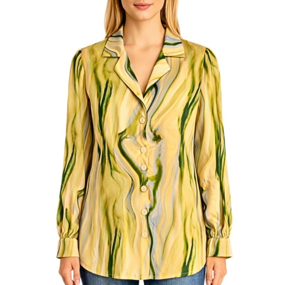 & Other Stories Los Angeles Atelier Marble Swirl Print Viscose Blouse Yellow 4‎